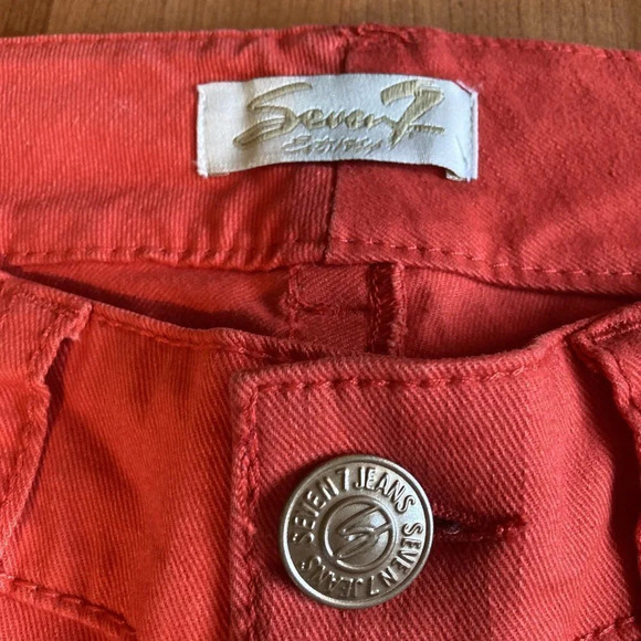 𝅺Seven7 Distressed Cropped Jeans, Coral Color, Size 4‎ - Picture 2 of 12